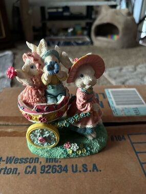 Pastel Bunny Figurine Trio in Pink and Blue